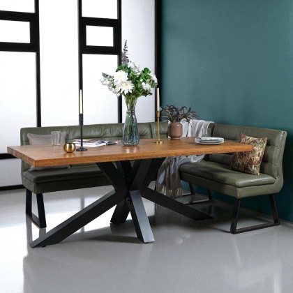Soho 200cm Dining Table with Industrial Corner Bench in Olive