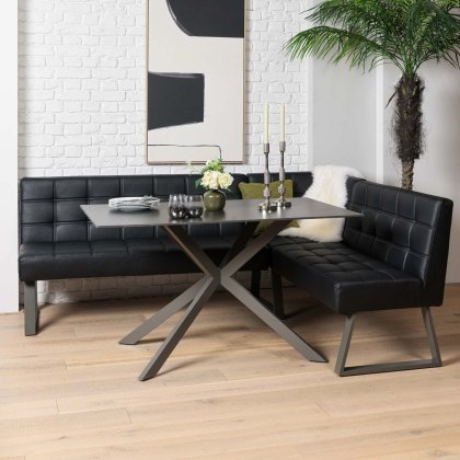Saturn 135cm Dining Table Dark Grey & Rubix Corner Bench in Black