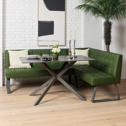Saturn 135cm Dining Table Dark Grey & Rubix Corner Bench in Olive Green