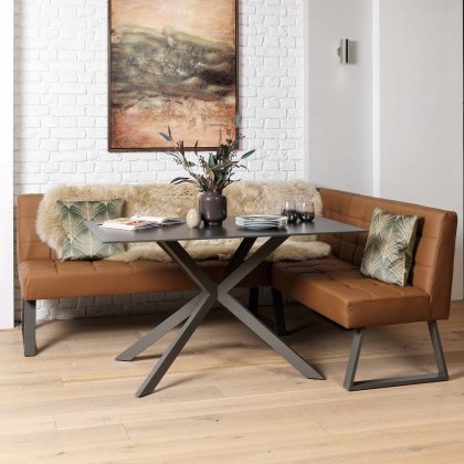 Saturn 135cm Dining Table Dark Grey & Rubix Corner Bench in Tan