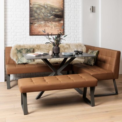 Saturn 135cm Dining Table Dark Grey & Rubix Corner Bench With Low Bench in Tan