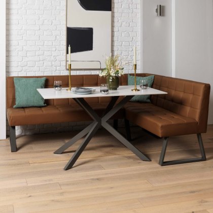 Saturn 135cm Dining Table White & Rubix Corner Bench in Tan