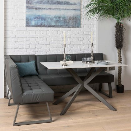 Saturn 135cm Dining Table White & Rubix Corner Bench in Grey