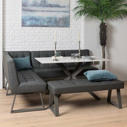 Saturn 135cm Dining Table White & Rubix Corner Bench With Low Bench in Grey