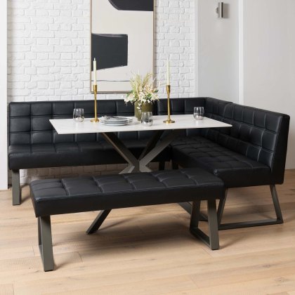 Saturn 135cm Dining Table White & Rubix Corner Bench With Low Bench in Black