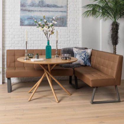 Saturn 120cm Round Dining Table & Rubix Corner Bench in Tan