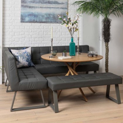 Saturn 120cm Round Dining Table & Rubix Corner Bench With Low Bench in Grey