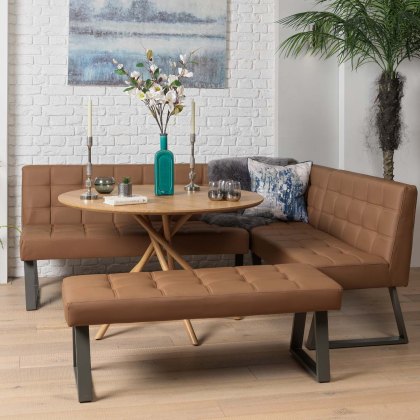 Saturn 120cm Round Dining Table & Rubix Corner Bench With Low Bench in Tan