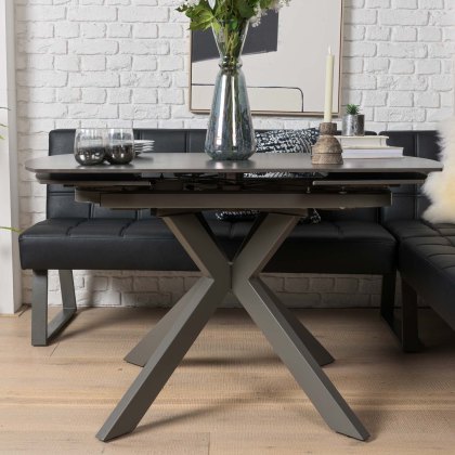 Saturn 130-190cm Motion Table Dark Grey & Rubix Corner Bench in Black