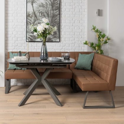 Saturn 130-190cm Motion Table Dark Grey & Rubix Corner Bench in Tan
