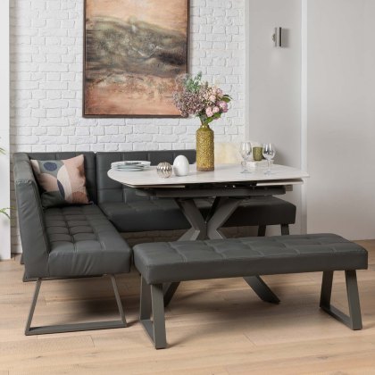 Saturn 130-190cm Motion Table White & Rubix Corner Bench With Low Bench in Grey