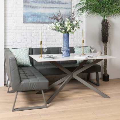Saturn 150cm Dining Table White & Rubix Corner Bench in Grey