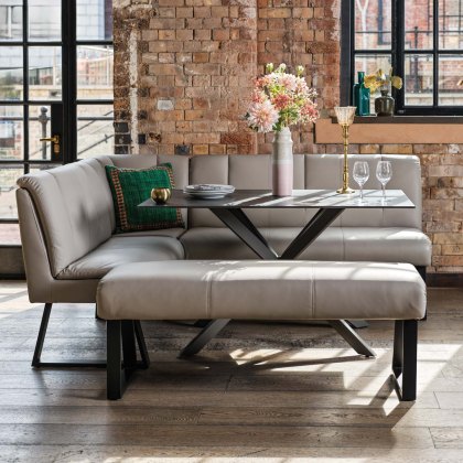 Saturn 135cm Dining Table Dark Grey & Sonoma Corner with Low Bench 140cm in Putty