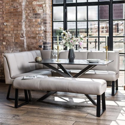 Saturn 150cm Dining Table Dark Grey & Sonoma Corner with Low Bench 160cm in Putty