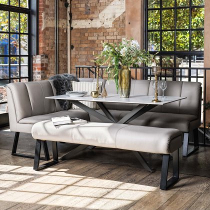 Saturn 150cm Dining Table White & Sonoma Corner with Low Bench 160cm in Putty