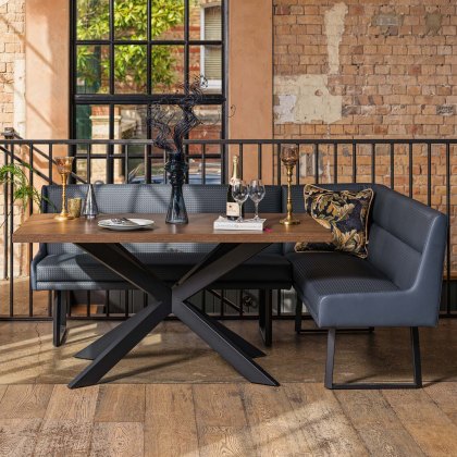 Jupiter Dining Set - Dark Oak - With LHF Corner Bench in Blue Jupiter Dining Set - Dark Oak - With LHF Corner Bench in Blue