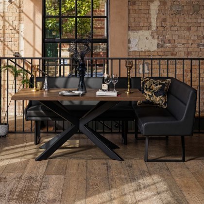 Jupiter Dining Set - Dark Oak - With LHF Corner Bench in Black Jupiter Dining Set - Dark Oak - With LHF Corner Bench in Black