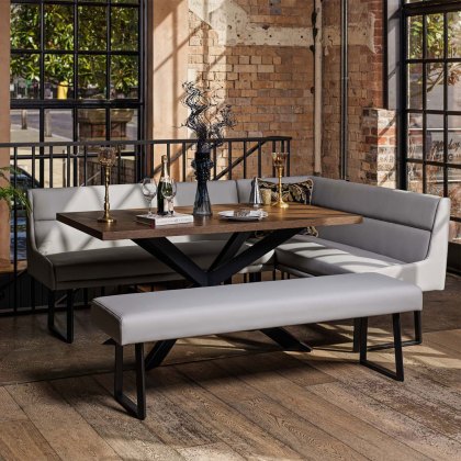 Jupiter Dining Set - Dark Oak - With LHF Corner Bench & Low Bench in Light Grey