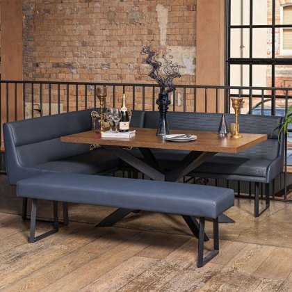 Jupiter Dining Set - Dark Oak - With RHF Corner Bench & Low Bench in Blue