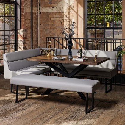Jupiter Dining Set - Dark Oak - With RHF Corner Bench & Low Bench in Light Grey