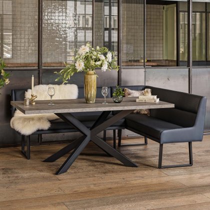 Jupiter Dining Set - Faux Concrete - With LHF Corner Bench in Blue