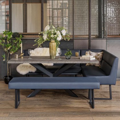 Jupiter Dining Set - Faux Concrete - With LHF Corner Bench & Low Bench in Blue Jupiter Dining Set - Faux Concrete - With LHF Corner Bench & Low Bench in Blue
