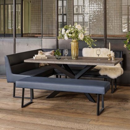 Jupiter Dining Set - Faux Concrete - With RHF Corner Bench & Low Bench in Blue
