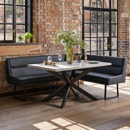 Jupiter Dining Set - Marble Effect - With LHF Corner Bench in Blue