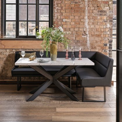 Jupiter Dining Set - Marble Effect - With LHF Corner Bench in Black