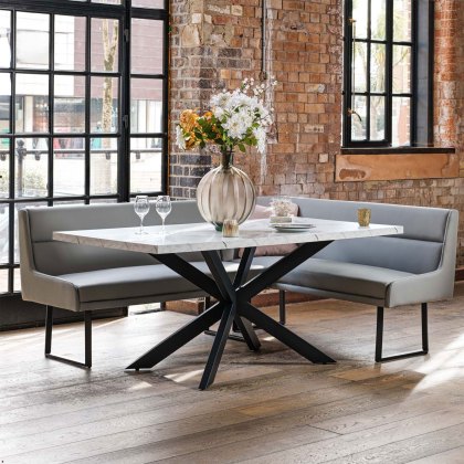 Jupiter Dining Set - Marble Effect - With LHF Corner Bench in Light Grey