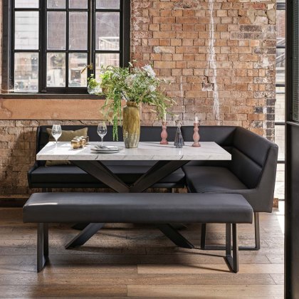 Jupiter Dining Set - Marble Effect - With LHF Corner Bench & Low Bench in Black