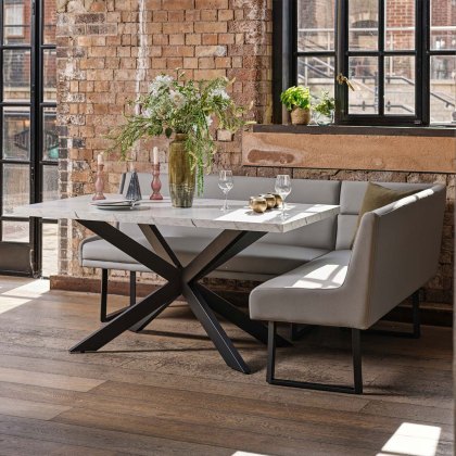 Jupiter Dining Set - Marble Effect - With LHF Corner Bench & Low Bench in Light Grey