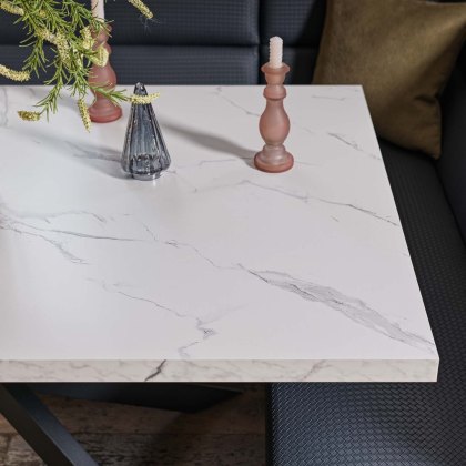 Jupiter Dining Set - Marble Effect - With RHF Corner Bench in Blue