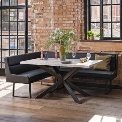 Jupiter Dining Set - Marble Effect - With RHF Corner Bench in Black