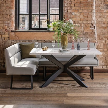Jupiter Dining Set - Marble Effect - With RHF Corner Bench in Light Grey Jupiter Dining Set - Marble Effect - With RHF Corner Bench in Light Grey