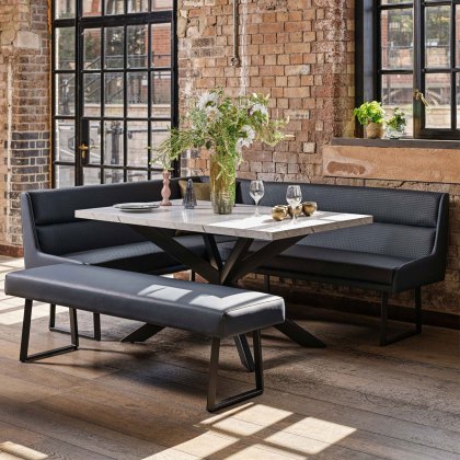 Jupiter Dining Set - Marble Effect - With RHF Corner Bench & Low Bench in Blue