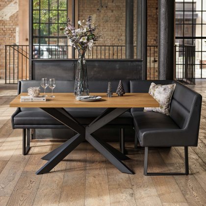 Jupiter Dining Set - Smoked Oak - With LHF Corner Bench in Black Jupiter Dining Set - Smoked Oak - With LHF Corner Bench in Black