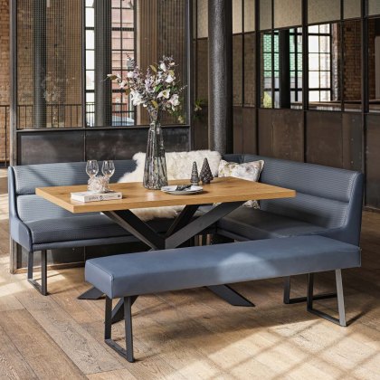 Jupiter Dining Set - Smoked Oak - With LHF Corner Bench & Low Bench in Blue