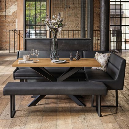 Jupiter Dining Set - Smoked Oak - With LHF Corner Bench & Low Bench in Black Jupiter Dining Set - Smoked Oak - With LHF Corner Bench & Low Bench in Black