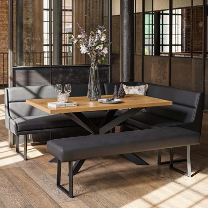 Jupiter Dining Set - Smoked Oak - With LHF Corner Bench & Low Bench in Black