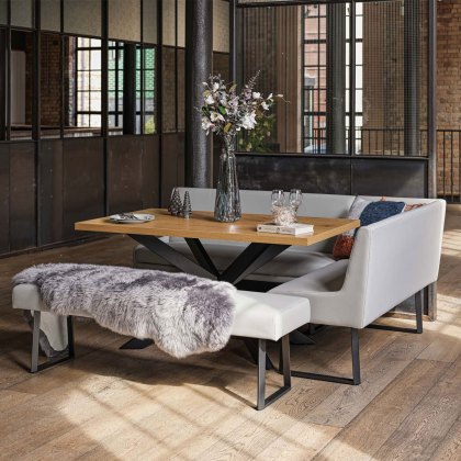 Jupiter Dining Set - Smoked Oak - With LHF Corner Bench & Low Bench in Light Grey