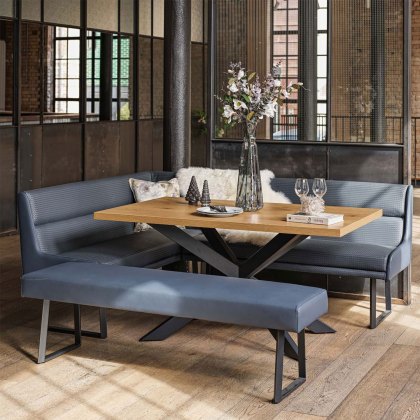 Jupiter Dining Set - Smoked Oak - With RHF Corner Bench & Low Bench in Blue Jupiter Dining Set - Smoked Oak - With RHF Corner Bench & Low Bench in Blue