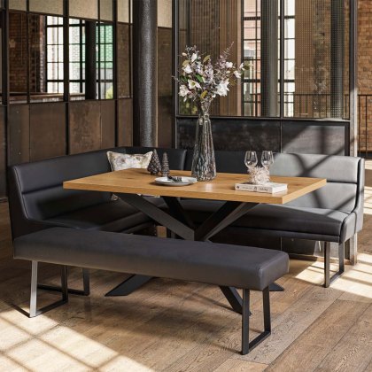 Jupiter Dining Set - Smoked Oak - With RHF Corner Bench & Low Bench in Black