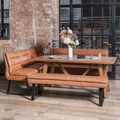 Brisbane 180cm Dining Table & Industrial Corner Bench with Low Bench in Tan