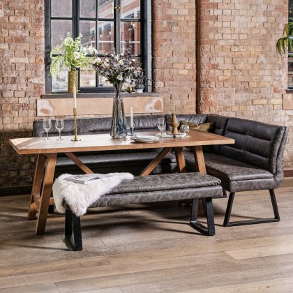 Brisbane 200cm Dining Table & Industrial Corner Bench with Low Bench in Grey