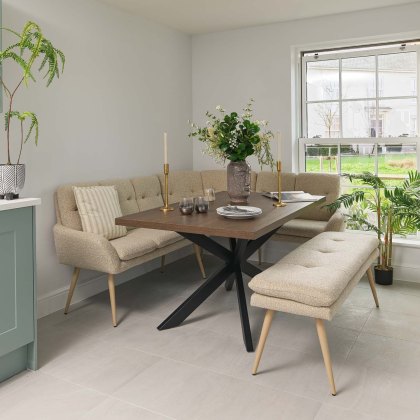 Jupiter 150cm Dining Table - Dark Oak - With Sloane Corner & Low Bench Jupiter 150cm Dining Table - Dark Oak - With Sloane Corner & Low Bench