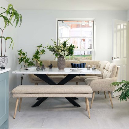 Jupiter 180cm Dining Table - Marble - With Sloane Corner & Low Bench Jupiter 180cm Dining Table - Marble - With Sloane Corner & Low Bench