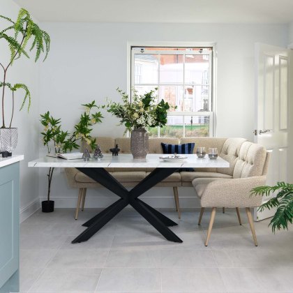 Jupiter 180cm Dining Table - Marble - With Sloane Corner Bench Jupiter 180cm Dining Table - Marble - With Sloane Corner Bench
