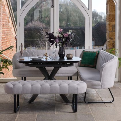 Saturn Dark Grey Motion Table with LHF Frampton Corner Bench & Low Bench - White