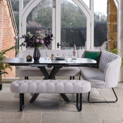 Saturn Dark Grey Motion Table with LHF Frampton Corner Bench & Low Bench - White